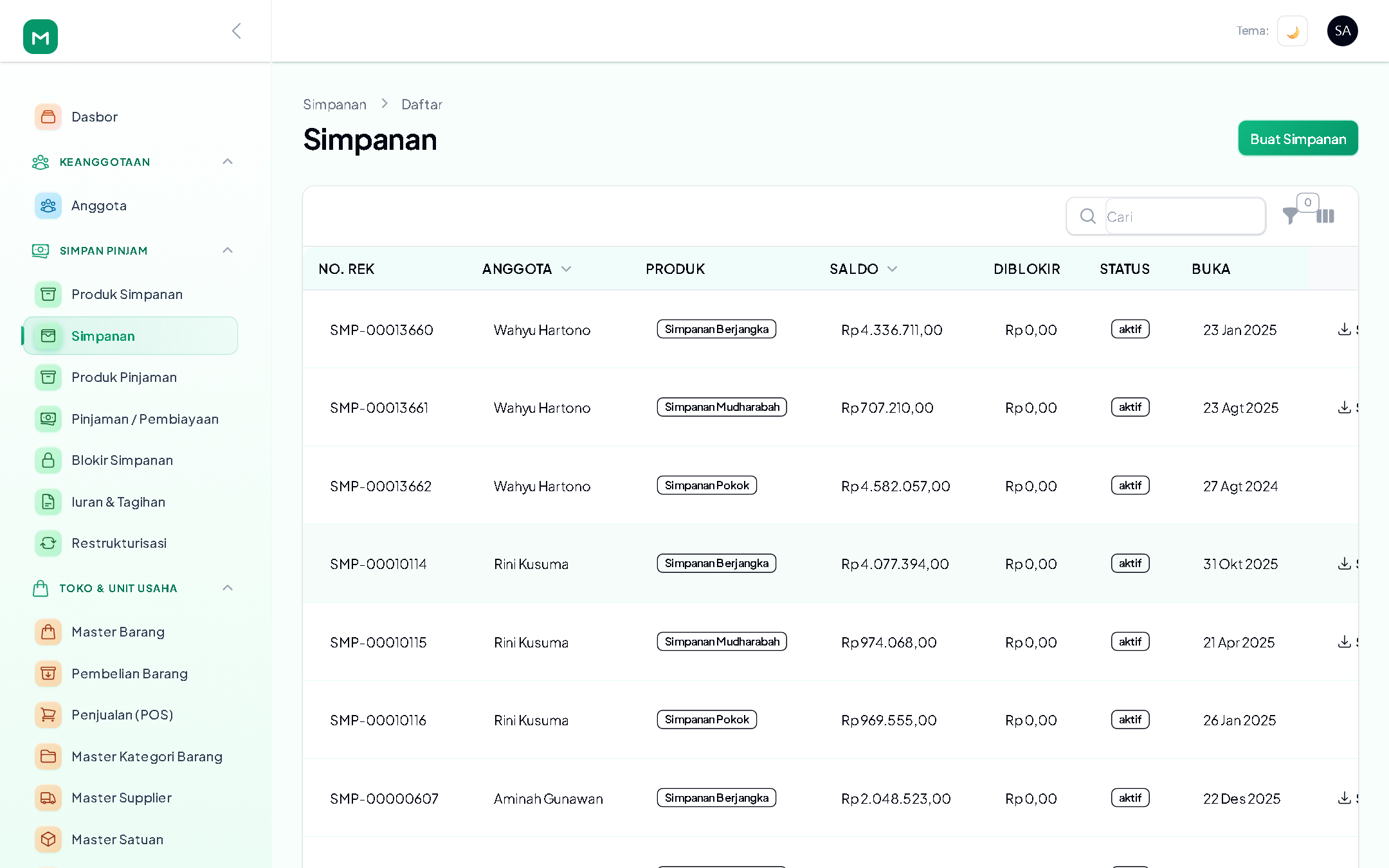 Simpanan: Setor, Tarik & Transfer Auto-Jurnal